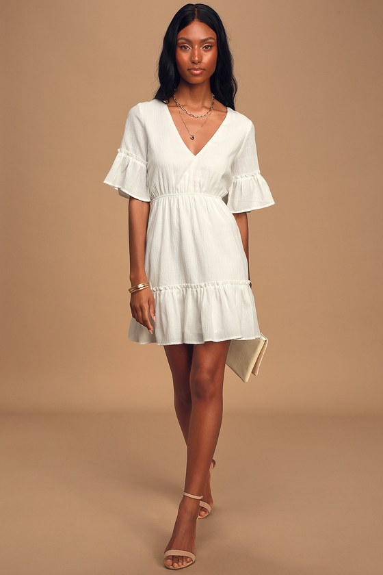 Chic White Dress - Short Sleeve Mini ...